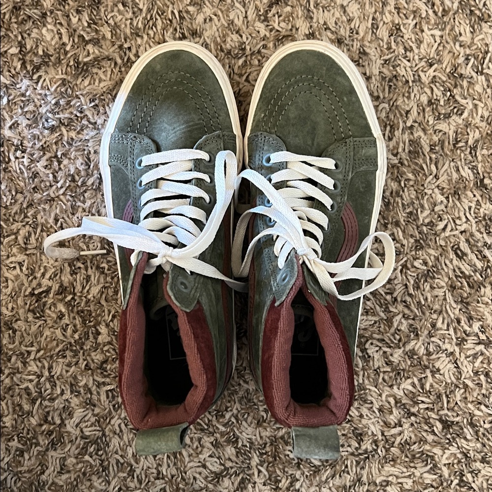 Vans Green and Burgundy High-Top Sneakers